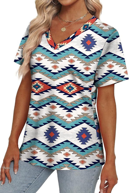 Alaroo Womens Summer Tops 2026 V Neck Short Sleeve Shirts Trendy Dressy Casual Vacation Outfits Printed