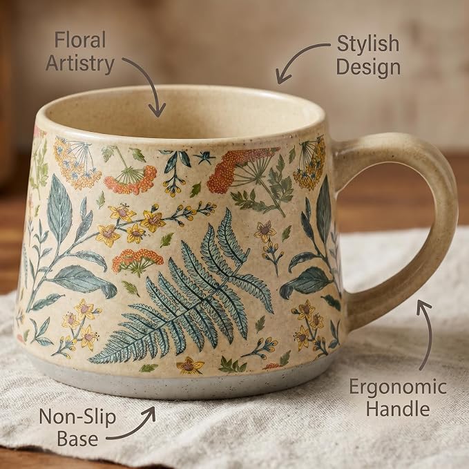 Ceramic Coffee Mug, 13oz Floral Design Pottery cute mugs, Ideal Gift for Women unique vintage pretty coffee mugs (Summer Whisper)
