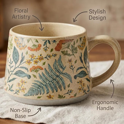 Ceramic Coffee Mug, 13oz Floral Design Pottery cute mugs, Ideal Gift for Women unique vintage pretty coffee mugs (Summer Whisper)