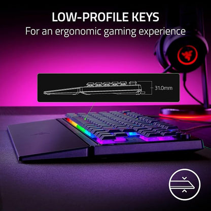 Razer Ornata V3 TKL Gaming Keyboard, Low-Profile Keys, Black | Mecha-Membrane Switches, UV-Coated Keycaps, Backlit Media Keys, 8-Zone RGB Lighting, Spill-Resistant, Magnetic Wrist Rest