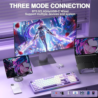 AULA S98 Pro Wireless Mechanical Keyboard with Screen & Knob, Tri-Mode Creamy Keyboard with Number Pad, Pre-lubed Linear Switches, Hot Swappable RGB Backlit Computer Gaming Keyboards for PC/Laptop