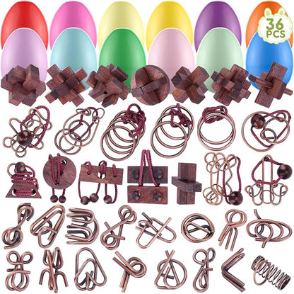 36 Pcs Brain Teaser Puzzles for Adults and Teens - Metal Puzzles 3D Puzzle Game Toys for Adults Teens - Wooden Unlock Interlocking Puzzle Adult IQ Education Smart Toys