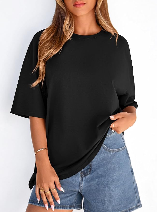 PRETTYGARDEN Womens 2026 Spring Going Out Tops Casual Short Sleeve Crewneck Loose Fit Basic Oversized T Shirts Summer Outfits