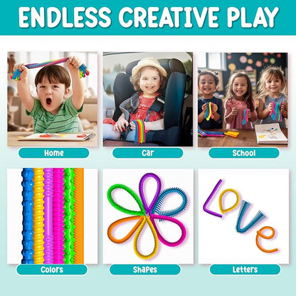 BunMo Silicone Stretchy Strings Sensory Toy – 6 Pack Fidget Worm Toy Set | Sensory Noodles for Kids | Bright, Textured, Fun Stretchy Noodles Fidget Toy for Tactile Play | Worm Toys for Fall Fun