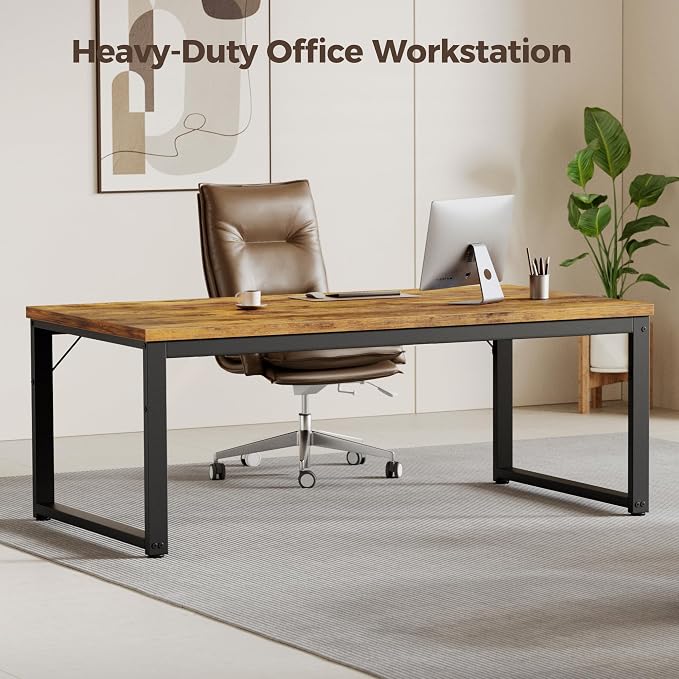 Mericonia 40 Inch Computer Desk, 1.2" Thick Small Office Table, Brown | Modern Simple Style, Heavy Duty Industrial Frame, Small Study & Writing Table for Home Bedroom Work