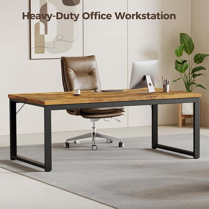 Mericonia 40 Inch Computer Desk, 1.2" Thick Small Office Table, Brown | Modern Simple Style, Heavy Duty Industrial Frame, Small Study & Writing Table for Home Bedroom Work
