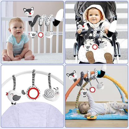 XIXILAND Baby Spiral Plush Toys, Black and White Baby Car Seat Toys, High Contrast Infant Newborn Toy 0-6 Months for Stroller Crib Mobile, Sensory Toy Best Gift for 0 3 6 9 12 Months Boys Girls