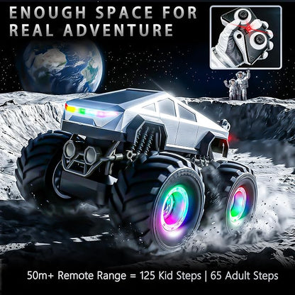 BEZGAR Cyber Truck Toy - 2.4GHz 1:20 4WD Remote Control Car for Boys 8-12 with Colorful Lights, 360° Rotation - RC Car Toy for Boys Girls Age 6, 7, 8, 9, 10 Years Old, Birthday Gifts(Silver)