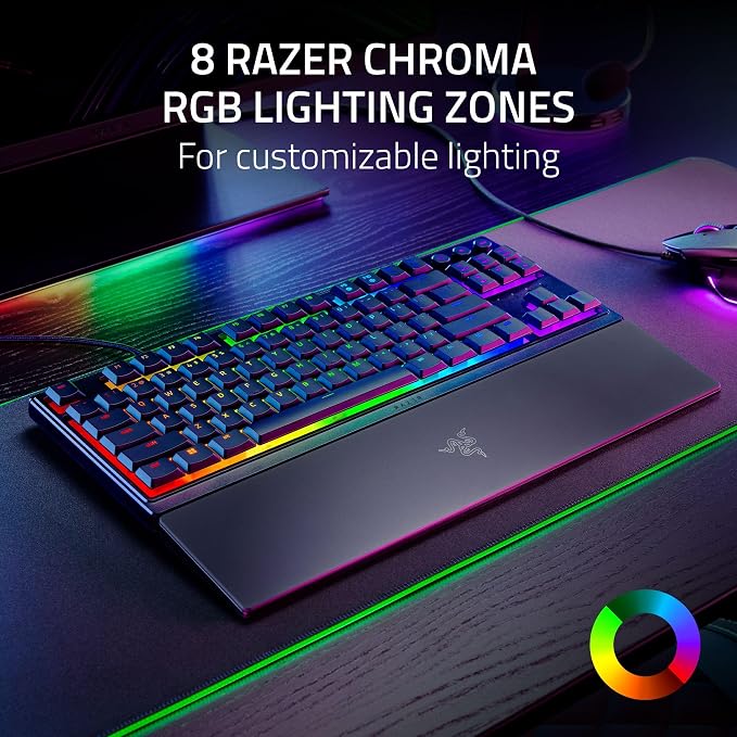 Razer Ornata V3 TKL Gaming Keyboard, Low-Profile Keys, Black | Mecha-Membrane Switches, UV-Coated Keycaps, Backlit Media Keys, 8-Zone RGB Lighting, Spill-Resistant, Magnetic Wrist Rest