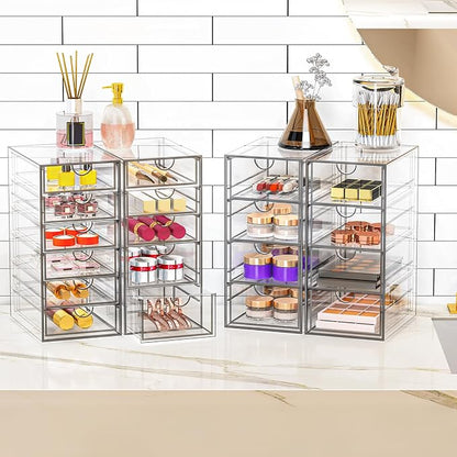 Acrylic Makeup Organizer with 19 Drawers,Storage Drawer Organizer | Bathroom Organizers and Storage for Palettes, Cosmetic, and Beauty Supplies, Desk Organization