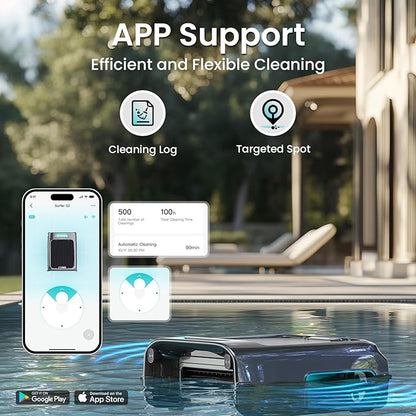 AIPER EcoSurfer S2 Solar Powered Pool Surface Skimmer Robot with APP Support, 24/7 Continuous Cleaning, Dual Charging Modes, Smart Obstacle Avoidance, 150-um Filtration, OTA Upgrade, Blue