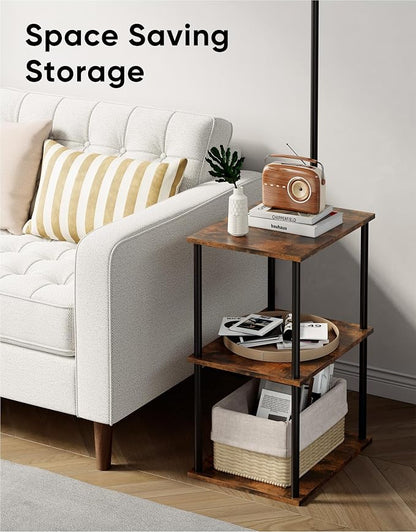 PARTPHONER Floor Lamp with Table, Night Stand with Lamp, Narrow Side Table with 3CCT LED Bulb, Small Coffee Table, Modern End Table with Storage Shelves for Living Room Bedroom Home Décor