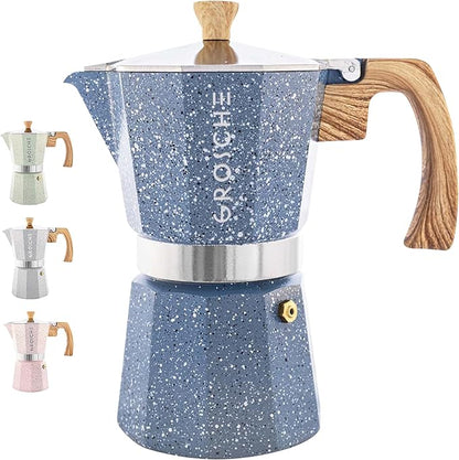 GROSCHE Milano Moka pot, Stovetop Espresso maker, Greca Coffee Maker, Stovetop coffee maker and espresso maker percolator (Indigo, 9 cup) | Cuban Coffee Maker And Italian Moka Pot For Stovetop Espresso; For Gas, Electric, And Propane Stoves With A Soft...