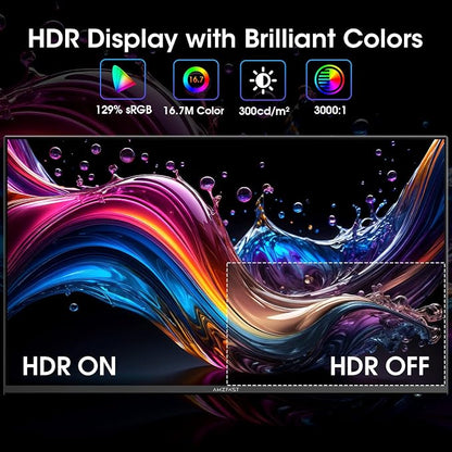 Amzfast 24 Inch Gaming Monitor 200Hz FHD 1080p Computer Monitor, 1ms Adaptive Sync, 3000:1, 129% sRGB, HDR Display, Eye Care, VESA 75x75, Metal Stand, HDMI 2.0 | DP 1.4, AMZG24X1