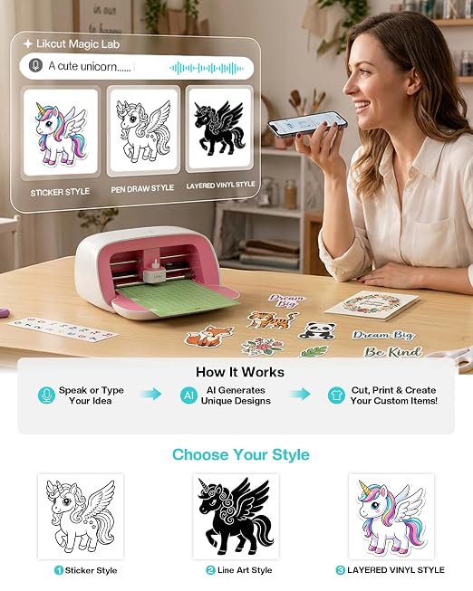 Likcut Portable Vinyl Cutter Machine for DIY Crafts, Compact Cutting Machine for Stickers