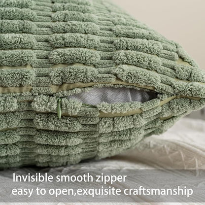 Aegero Pack of 2 Corduroy Decorative Throw Pillow Covers 12x24 Inch Soft Striped Pillow Covers Modern Farmhouse Home Decor for Sofa Living Room Couch Bed（Sage Green）
