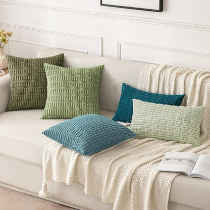 MIULEE Pack of 2 Corduroy Decorative Throw Pillow Covers 18x18 Inch Soft Boho Striped Pillow Covers Modern Farmhouse Home Decor for Summer Coastal Sofa Living Room Couch Bed Coastal Blue