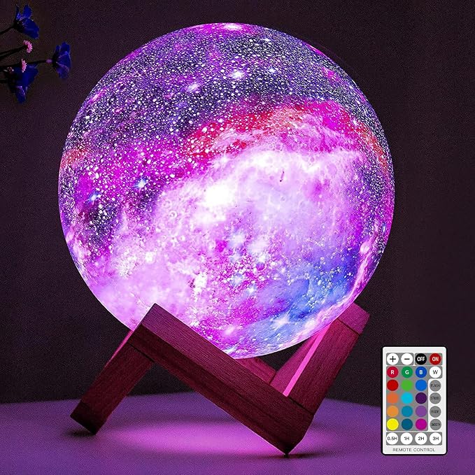 BRIGHTWORLD Moon Lamp Galaxy Lamp 5.9 inch 16 Colors LED 3D Moon Light, Remote & Touch Control Moon Night Light Gifts for Girls Boys Kids Women Birthday（Wooden Base）