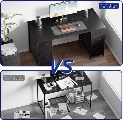 Pamray 47 Inch Computer Desk with 8 Fabric Drawers for Home Office Work | Ample Storage, Space-Saving, Suitable for Home Office Bedrooms Dorm Living Rooms for Study, Writing, Work