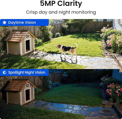 REOLINK 5MP Solar Security Cameras Wireless Outdoor, 360° Pan Tilt Auto-Tracking, Smart AI Detection, Up to 1TB Local Storage, 2.4/5GHz Dual-Band WiFi, Home Hub Mini with 4X Argus PT + Solar Panel