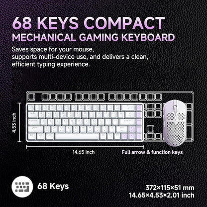 DIERYA DK68 60% Wireless Mechanical Gaming Keyboard, 3-Mode, Bluetooth 5.0/2.4G/USB-C, RGB Backlit, 68-Key Compact Mini for Windows, Mac, Linux - Linear Red Switch - White