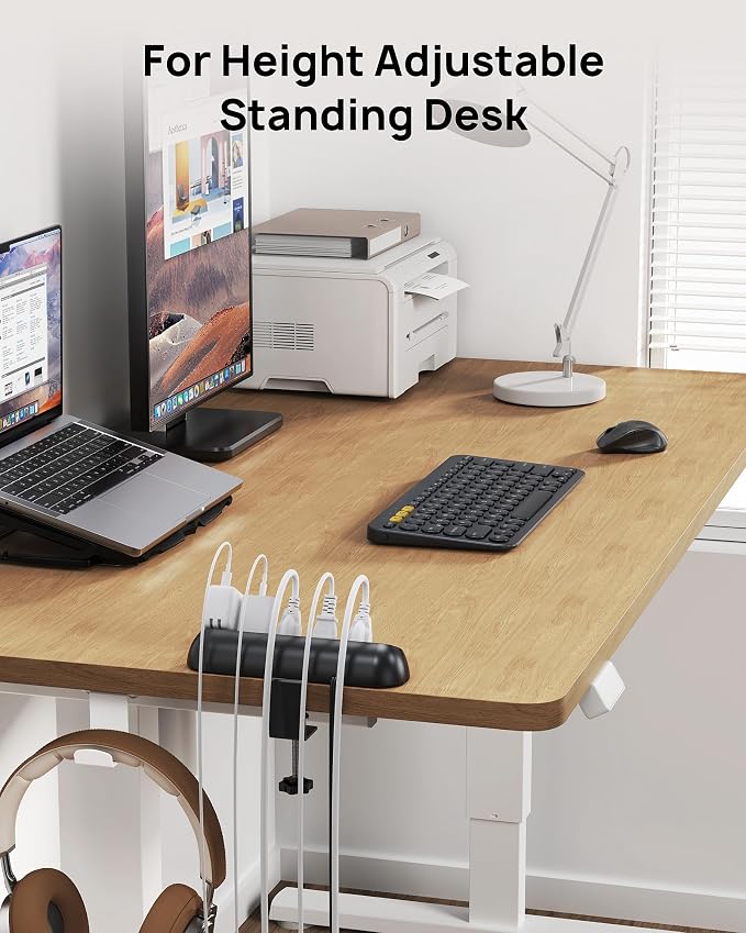 TROND Desk Clamp Power Strip - Surge Protector Power Strip with 5 AC Outlets, Flat Plug 6ft Extension Cord, 1700J, ETL Listed, Fits 1.97 inch Tabletop Edge, for Home Office Desk Accessories, Black