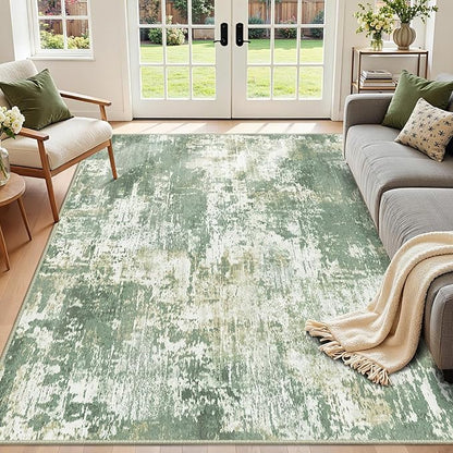 RELEANY Washable Area Rugs 2'x3' Non-Slip Modern Abstract Soft for Living Room Entryway Bedroom Kitchen, Print Pattern, Light Green/Yellow