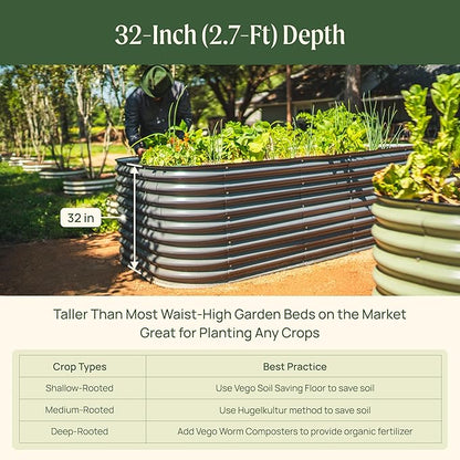 32" Extra Tall Raised Garden Bed Kits, 3.5 x 5 x 2.7ft Raised Planter Box Outdoor, 2 x 6.5 x 2.7ft Deep Root 6 in 1 Modular Metal Raised Beds for Gardening Vegetables Flowers Fruits - British Green
