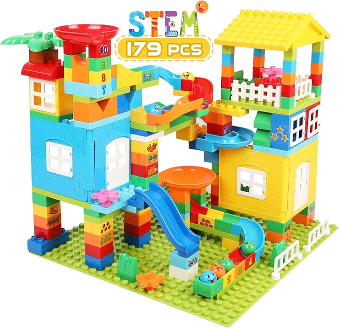Marble Run Building Blocks with 6 Balls, 179 Pcs Big Castle Building Toy Set Compatible Classic Blocks Maze Track, Marble Runs for Kids 4-8, Stem Learning Toddler Toys Gifts for Boys Girls Kids