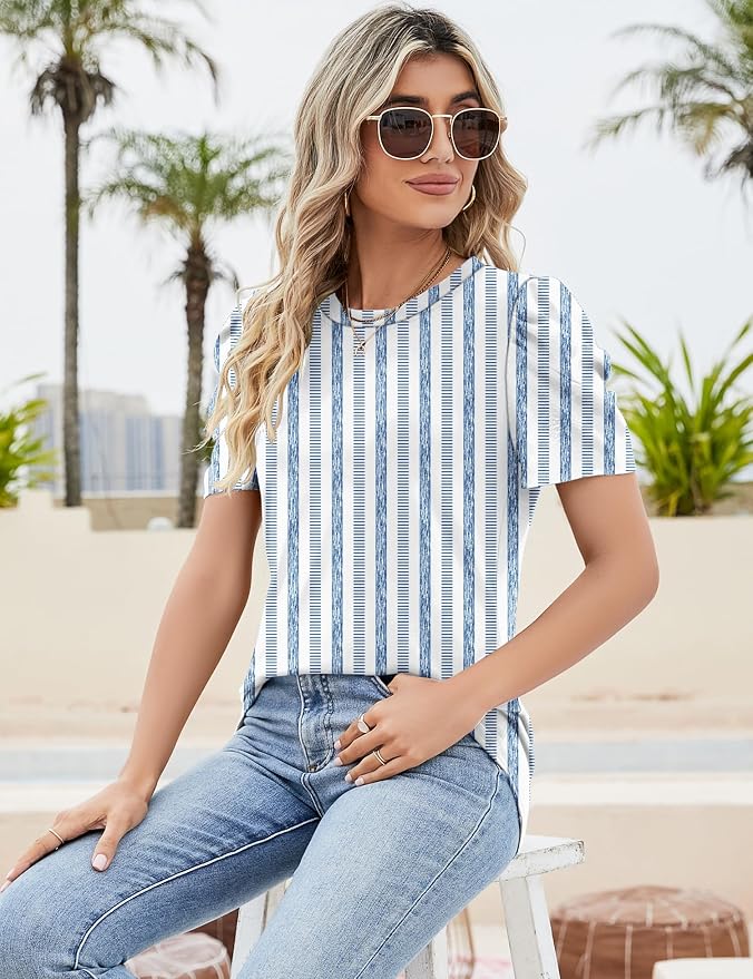 Ivicoer Puff Short Sleeve Shirt for Women Eyelet Tops Summer Crewneck Blouse Loose Fit S-XXL