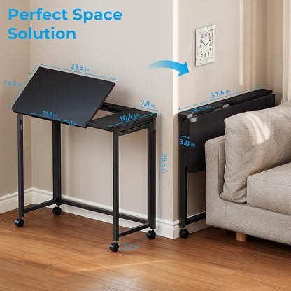 GreenForest Portable Folding Desk with Wheels, 31.5 inch Adjustable Tilt | Drafting Table Workstation for Small Spaces, Home Office, Drawing & Craft Projects，Black
