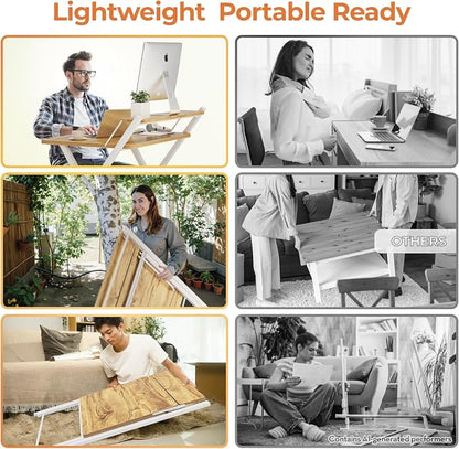 GreenForest Folding Desk No Assembly, Sturdy Computer Desk for Small Spaces | Portable Foldable Table for Laptop, 2-Tier Compact with Shelf, Space Saving for Home Office, Dorm, Apartment, 24.5"x 30" Oak