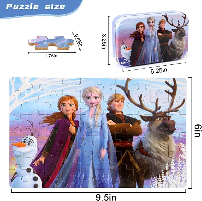 MZZOTOY Puzzles for Kids Ages 4-8, 60 Pieces Puzzles for Kids Ages 3-5 in a Metal Box Girls and Boys Learning Educational Jigsaw Puzzle Toys Gifts