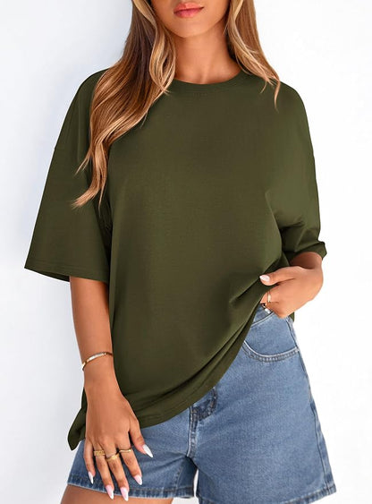 PRETTYGARDEN Womens 2026 Spring Going Out Tops Casual Short Sleeve Crewneck Loose Fit Basic Oversized T Shirts Summer Outfits