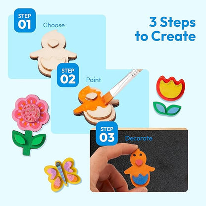 JOYIN 12 Wooden Magnet Creativity Arts & Crafts Painting Kit for Kids, Decorate Your Own Painting Gift for Halloween Crafts, Birthday Parties and Family Crafts, Party Favors for Boys Girls