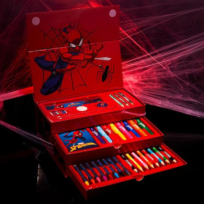 Marvel Spiderman Art Supplies for Kids, Arts and Crafts Set, Coloring Pens Coloring Pencils Crayons Travel Art Case, Gifts for Kids (Red)