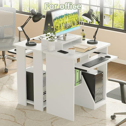 ALISENED 30 Inch Computer Desk, with Keyboard Tray & Monitor Stand | Compact Desk for Space-Saving, Ergonomic Study Desk with Storage Shelves for Writing, Gaming, Working, White