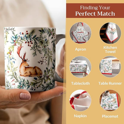 Maison d' Hermine Coffee Mug with Handles Tea Cups (15 Ounce, Pack of 1) | Fine Bone China Coffee Mugs for Hot Beverages Cappuccino Latte Home Restaurant Hotel Spring Summer -Holly Time - Cerf