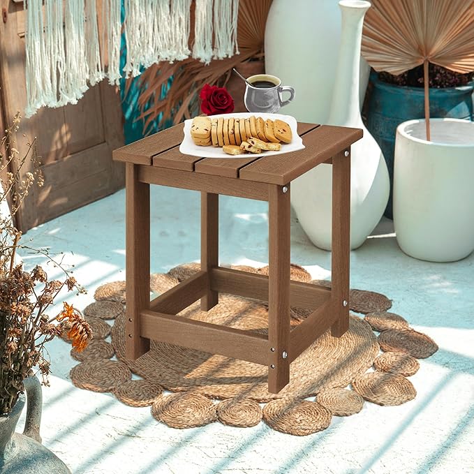 LZRS Adirondack Square Outdoor Side Table for Patio, Pool Composite Patio Table,HDPE End Tables for Backyard,Pool, Indoor Companion, Easy Maintenance & Weather Resistant(Brown)