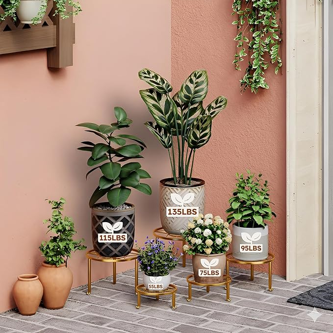 5 Pack Metal Plant Stands 5-Pack Round Supports Display Rack Tiered Plant Stand Shelf For Indoor Outdoor Multiple Plants Decoration Rack Shelf for Home