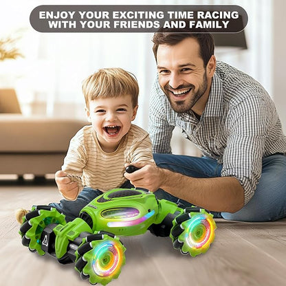 Gesture RC Car, 1:18 4WD Transform Off-Road Stunt Car with Gesture & Remote Control, 360° Flips Drift Vehicle with LED Lights Music, All Terrain Toy Cars Gifts for Boys Girls Age 6-12