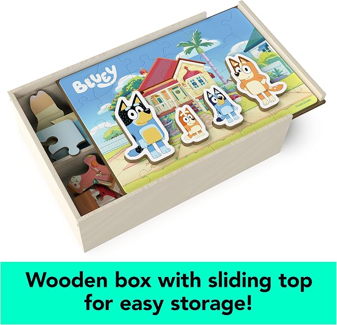 Spin Master Games, Bluey Puzzles 4-Pack, Wooden Jigsaw Puzzles for Preschoolers, 24 Pieces Each, Interchangeable Pieces, Bluey Birthday Gifts, for Kids Ages 3 & Up
