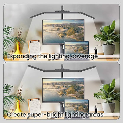 Led Desk Lamp for Home Office, Ultra Bright Touch-Dimming Architect Table Lamp with Clamp, 24W Adjustable Foldable Three Swing Arm Eyecare Led Desk Light with Infrared Sensor-Black