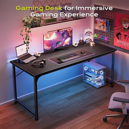 PRAISUN 55 Inch Computer Desk, Home Office Desk with Spacious Desktop, Black