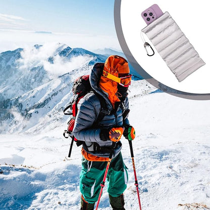 Lyreh Thermal Phone Pouch, Down Cotton Warm Phone Case Cover Bags Prevents Freezing & Overheating Protector Cellphone Pouch with Carabiner for Outdoor Camping Hiking Skiing (Silver)