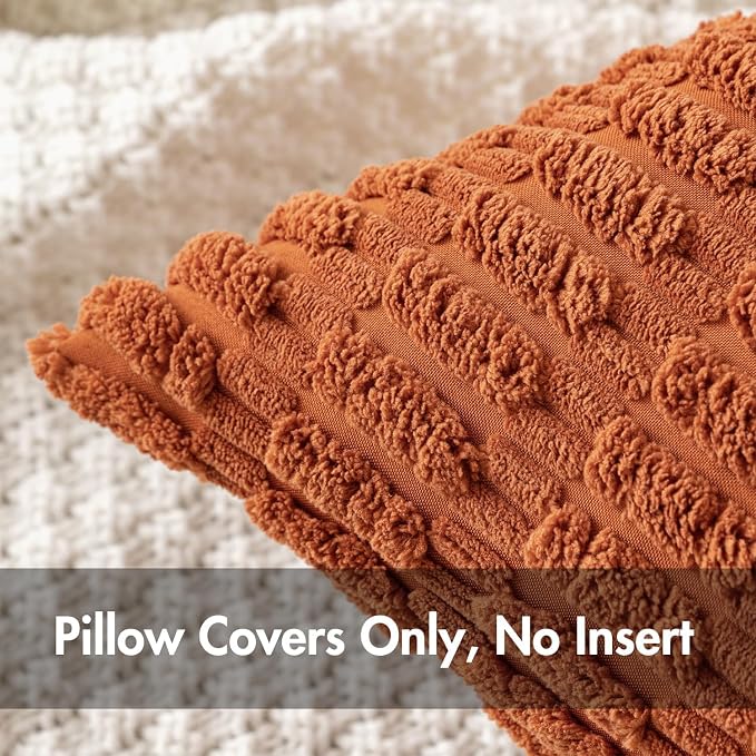 MIULEE Fall Pack of 2 Rust Corduroy Decorative Lumbar Pillow Covers 20x12 Inch Soft Boho Striped Throw Pillow Covers Modern Farmhouse Home Decor for Sofa Living Room Couch Bed