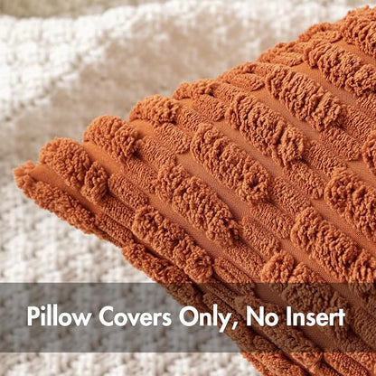 MIULEE Fall Pack of 2 Rust Corduroy Decorative Lumbar Pillow Covers 20x12 Inch Soft Boho Striped Throw Pillow Covers Modern Farmhouse Home Decor for Sofa Living Room Couch Bed