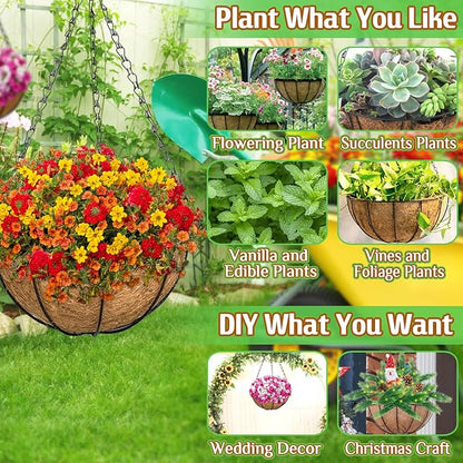 ZeeDix 6 Pack 10 Inch Metal Round Hanging Planter Basket with Coconut Liners Replacement, Hanging planters Baskets with Natural Coco Liner for Outdoor Indoor Planters Flowers Vegetables