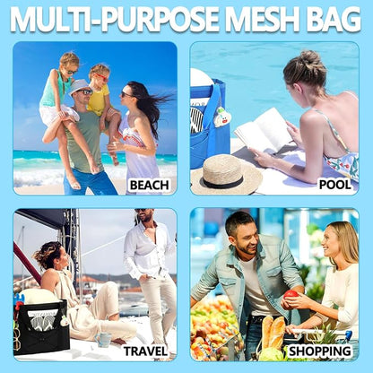 Fammart Mesh Beach Bag for Women, Large Beach Toy Pool Bag with Zipper Pocket, SandProof Cruise Essentials 2026 Family Travel