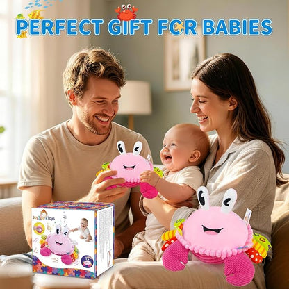 Baby Toys 6-12-18 Months, Pink Crawling Crab Tummy Time Toy, Rechargeable Musical Plush Toy with 50 Songs & Voice Recorder, Dancing Bouncing Interactive Baby Girl Sensory Toddler Toys 1 Year Old Gift